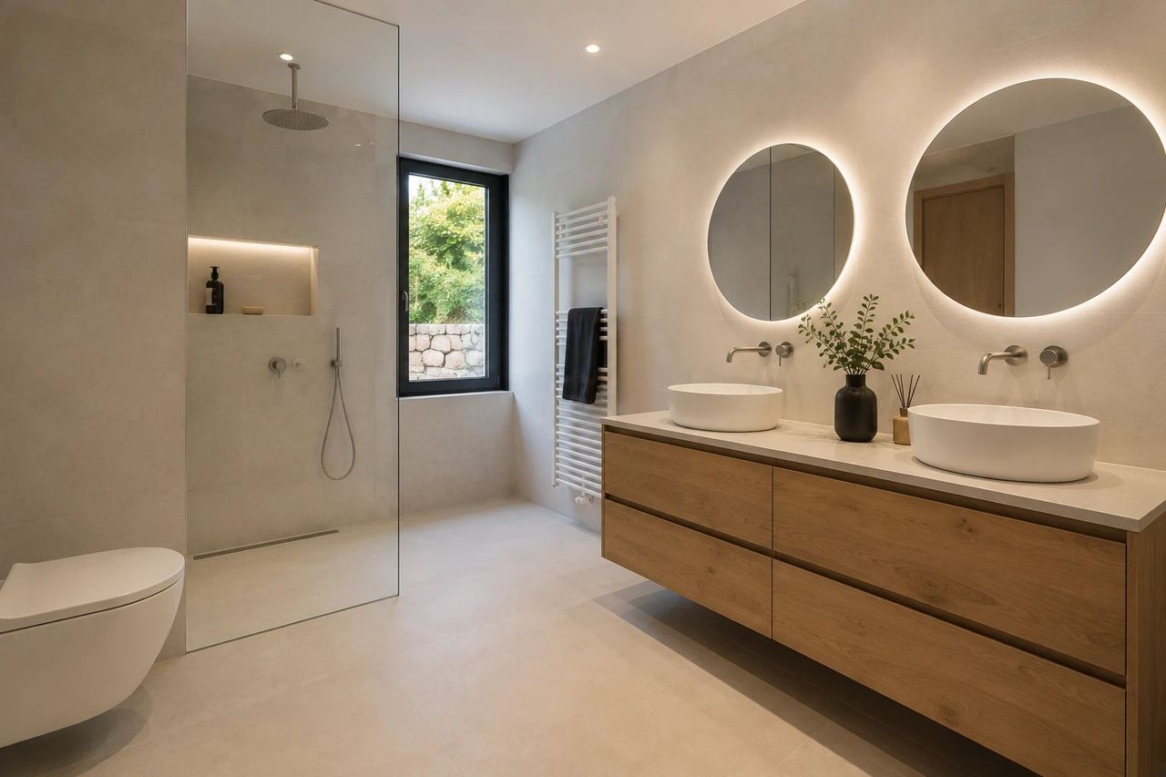Baño con ducha a ras de suelo en Valencia